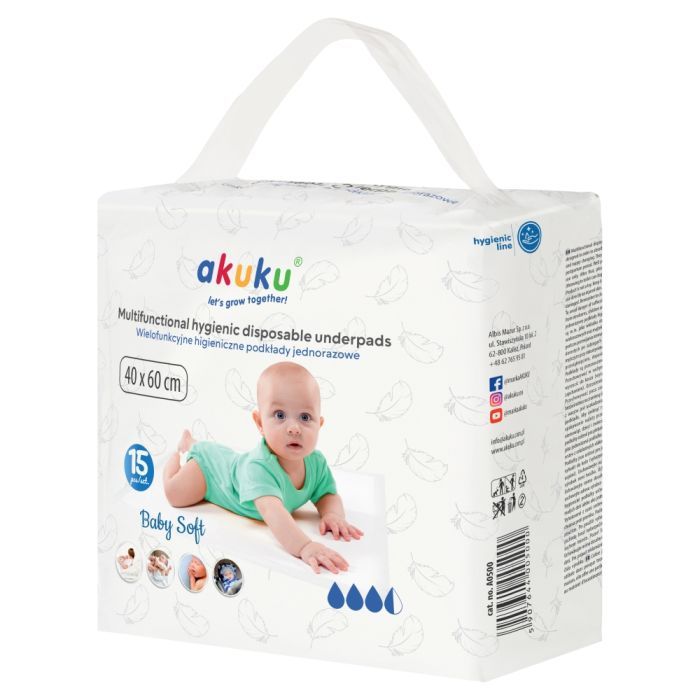 Akuku Baby Soft, podkl., jednorazowe, 40x60cm, A0500, 15 szt main product photo
