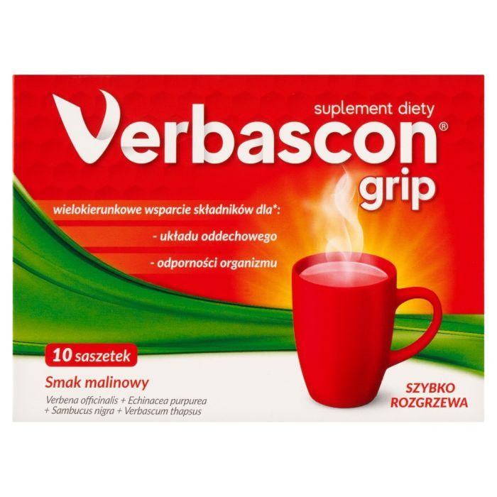 Verbascon Grip, prosz.d/rozp.,sm.malinowy, 10sasz. main product photo