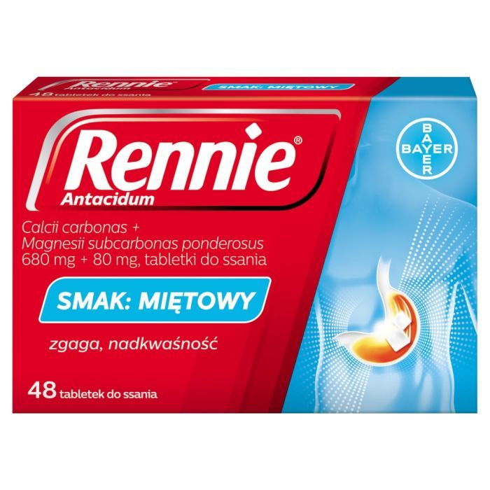 Rennie Antacidum, 680 mg+80 mg, tabletki do ssania, smak miętowy, 48 szt. main product photo