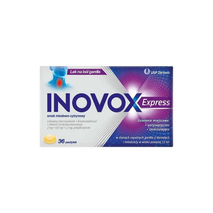 Inovox Express, pastylki twarde, smak miodowo-cytrynowy, 36 szt.