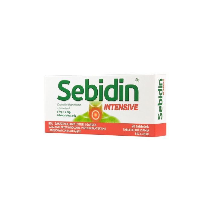 Sebidin Intensive, 5 mg + 5 mg, tabletki do ssania, 20 szt.