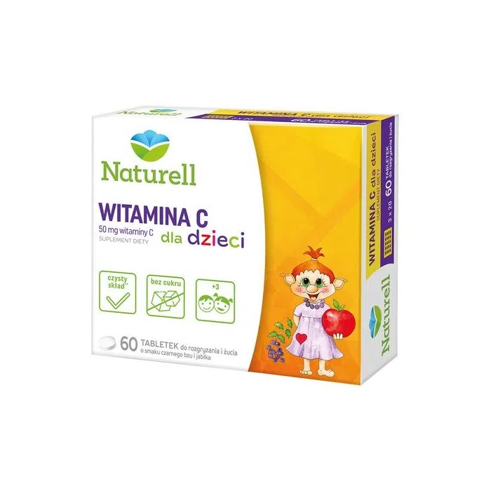 Naturell Witamina C dla dzieci, tabletki do żucia i rozgryzania, 60 szt.