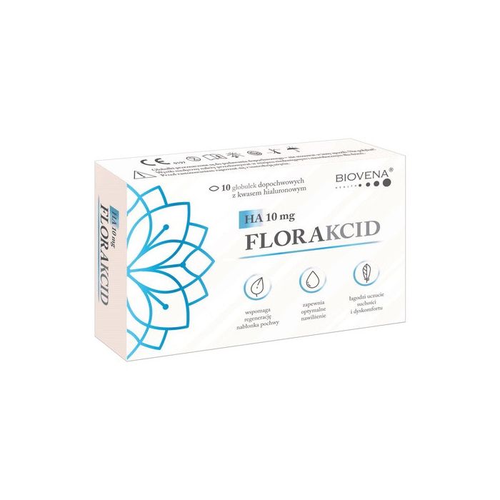 Florakcid HA 10 mg, globulki dopochwowe z kwasem hialuronowym, 10 szt.