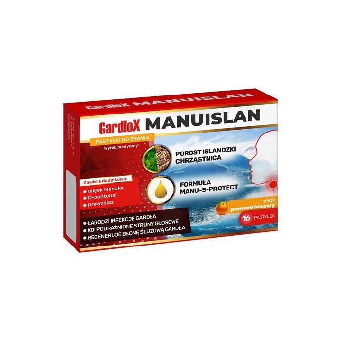 Gardlox Manuislan, pastylki do ssania, smak pomarańczowy, 16 szt.