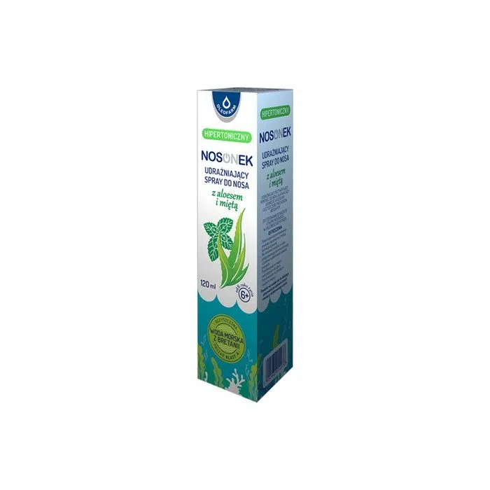 Nosonek, hipertoniczny roztwór wody morskiej do nosa z aloesem i miętą, spray, 120 ml