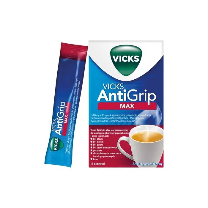 Vicks AntiGrip Max, granulat do sporządzania roztworu doustnego, 14 sasz.