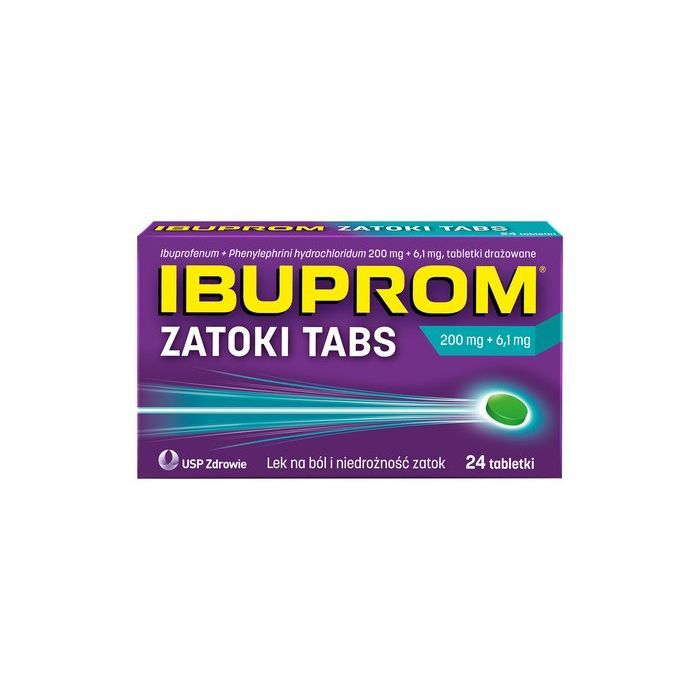 Ibuprom Zatoki Tabs, 200 mg+6,1 mg, tabletki drażowane, 24 szt.