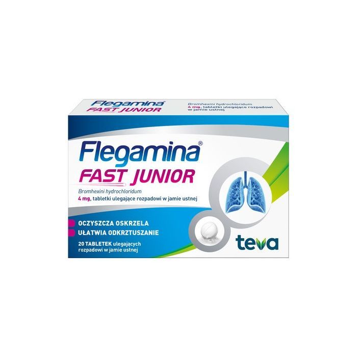 Flegamina Fast Junior, 4 mg, tabletki ulegające rozpadowi w jamie ustnej, 20 szt.