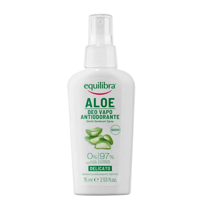 Equilibra, Aloesowy delikatny dezodorant w sprayu  z kwasem hialuronowym, 75 ml