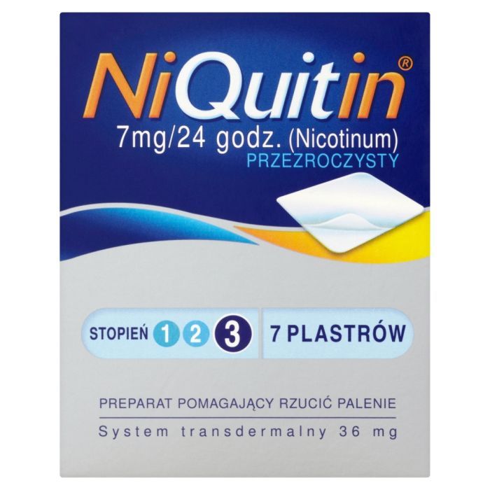 Niquitin przezroczysty, 7 mg/24 h, system transdermalny 36 mg, stopień 3, plastry, 7 szt. main product photo