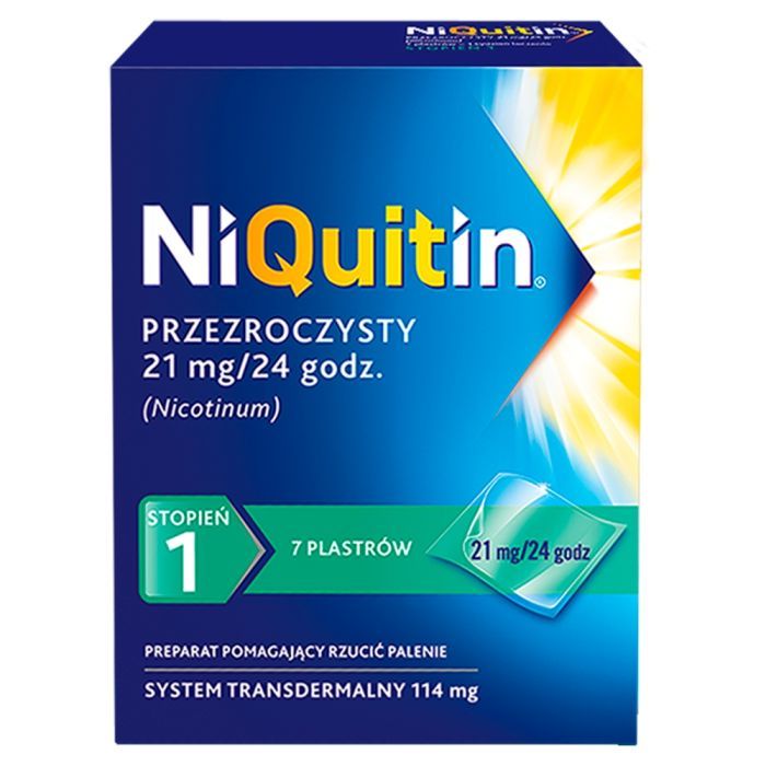 Niquitin przezroczysty, 21 mg/24 h, system transdermalny 114 mg, stopień 1, plastry, 7 szt. main product photo