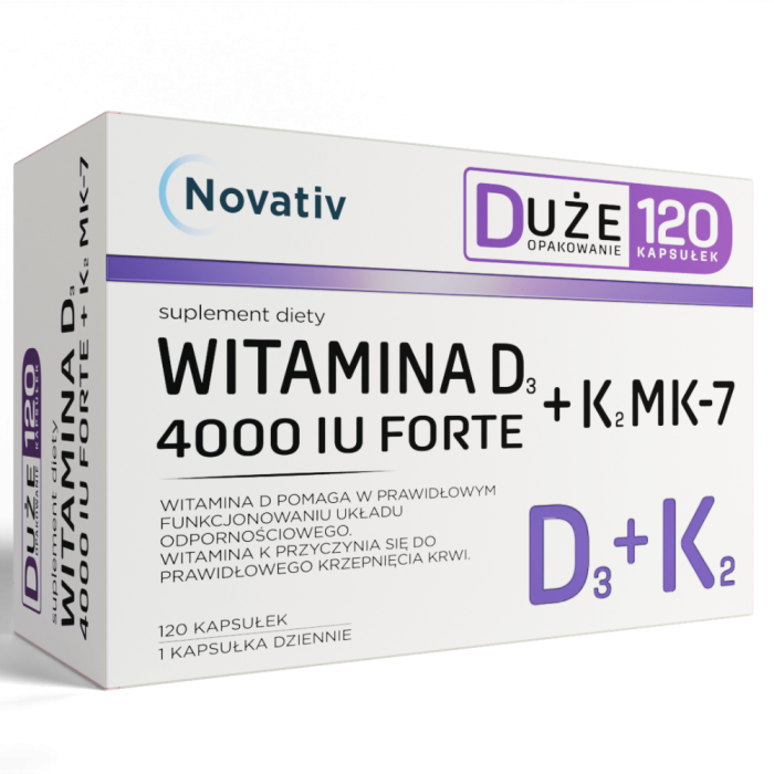Novativ Witamina D3 4000 IU Forte+K2 MK-7, kapsułki, 120 szt.