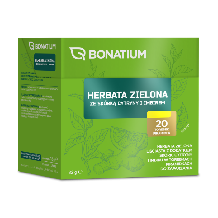 Bonatium Herbata zielona ze skórką cytryny i imbirem, 20 szt.
