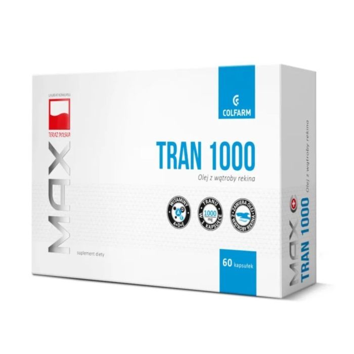 Max Tran, 1000 mg, kapsułki z olejem z wątroby rekina, 60 szt. (Colfarm)