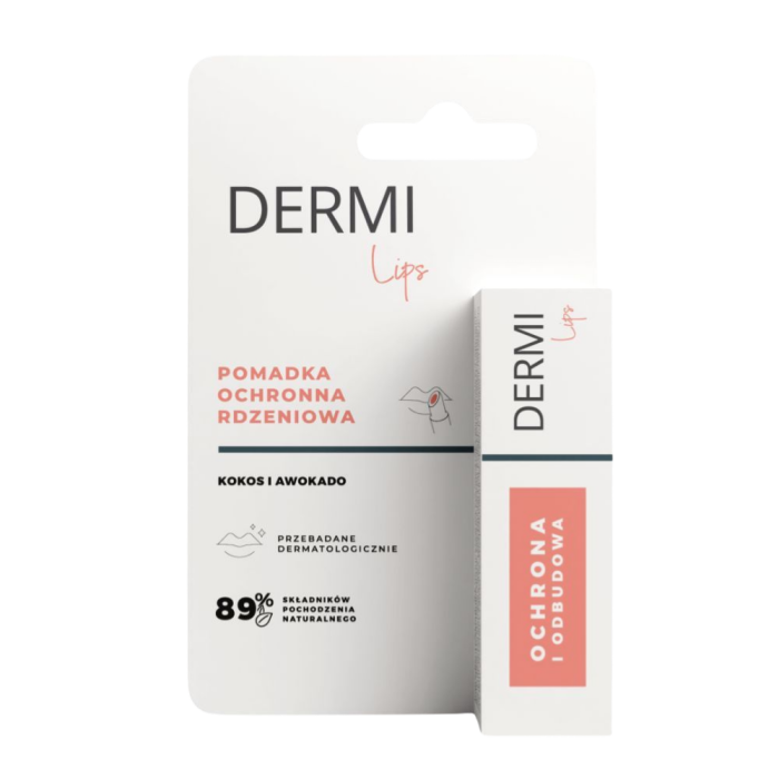 DERMI Lips pomadka ochronna rdzeniowa, kokos i awokado, 4,4g