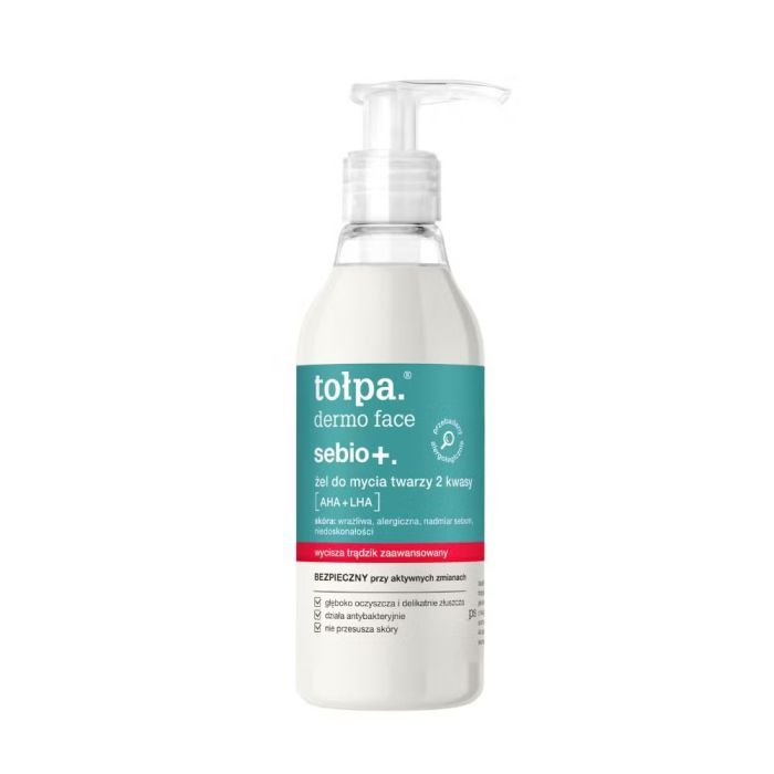 Tołpa Dermo Face Sebio+, żel do mycia twarzy, kwasy AHA+LHA, 195 ml main product photo
