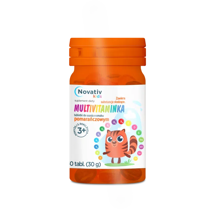 Novativ Kids Multivitaminka, 30 tabletek do ssania o smaku pomarańczowym