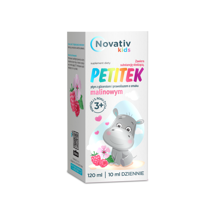 Novativ kids Petitek, płyn o smaku malinowym, 120 ml