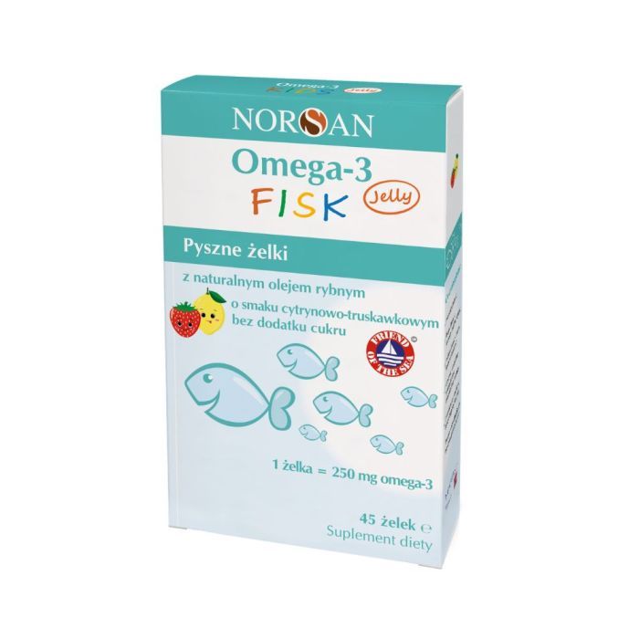 Norsan, Omega-3 Fisk z naturalnym olejem rybnym, żelki, 45 szt
