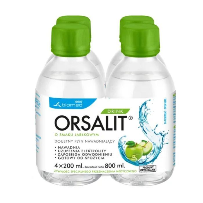 Orsalit Drink, doustny płyn nawadniający, smak jabłkowy, 800 ml (4x200ml) main product photo