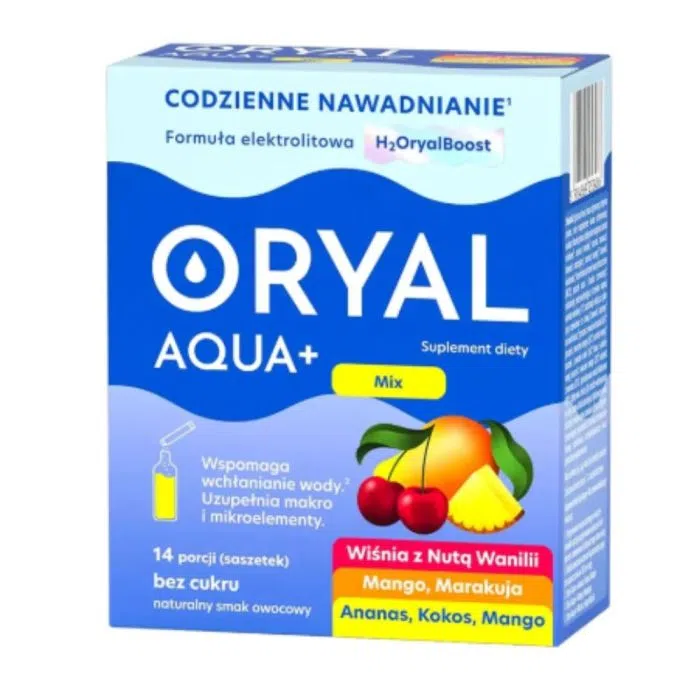 Oryal Aqua+, Smak Ananas-Kokos-Mango, proszek, 14 saszetek