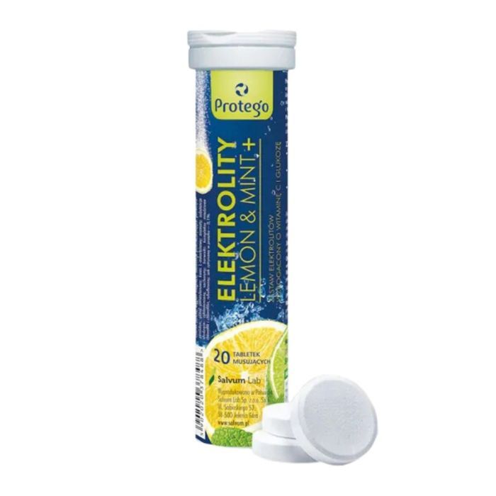 Protego Elektrolity Lemon&Mint+,tabletki musujące z witaminą C i glukozą,20 szt.