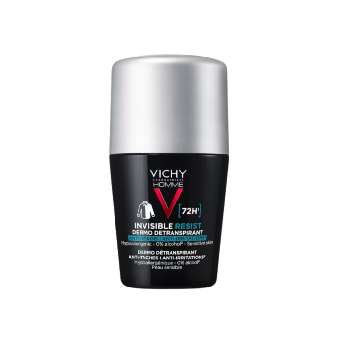 Vichy Homme Invisible Resist, antyperspirant roll-on przeciw śladom, 72h, 50 ml