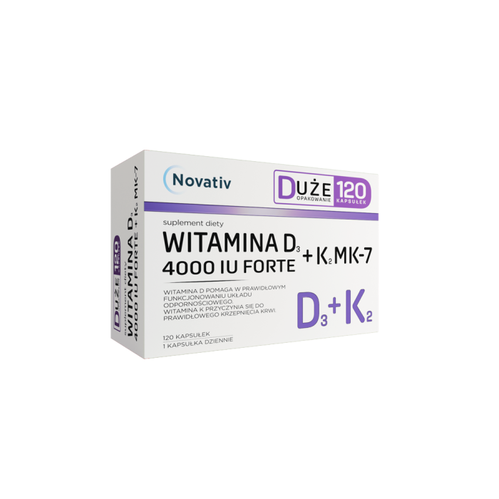 Novativ Witamina D3 4000 IU Forte+K2 MK-7, kapsułki, 120 szt.