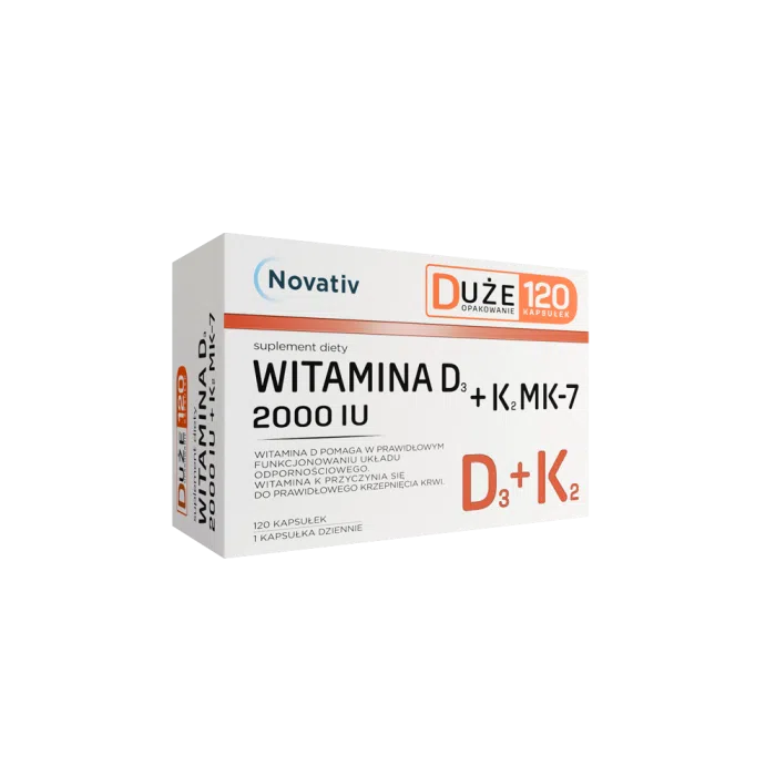 Novativ Witamina D3 2000 IU+K2 MK-7, kapsułki, 120 szt.