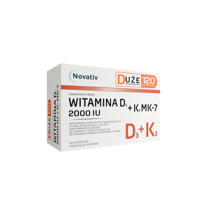 Novativ Witamina D3 2000 IU+K2 MK-7, kapsułki, 120 szt.