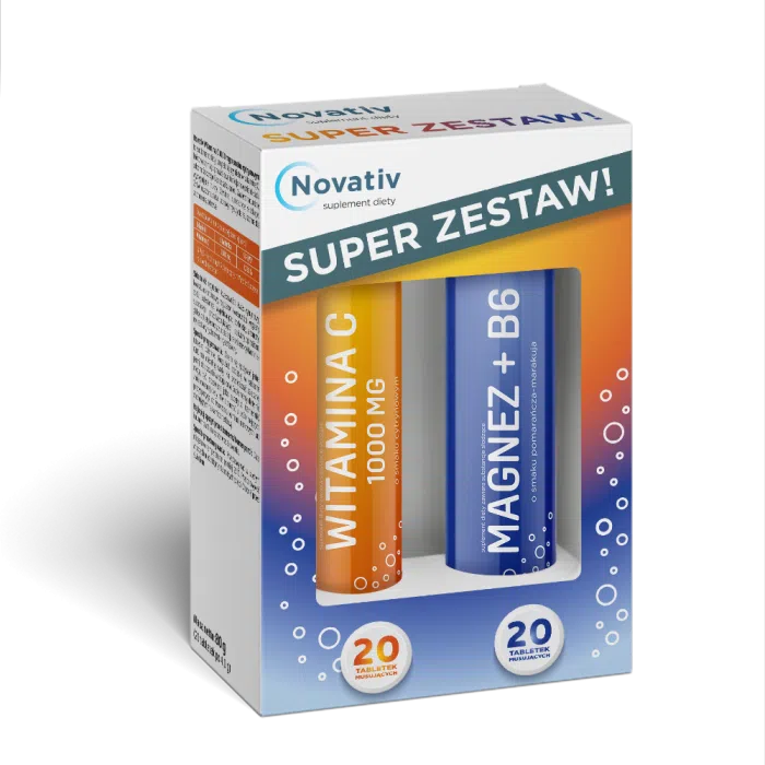  Novativ Dwupak tabletki musujące witamina C/ magnez+B6, 2 x 20 szt.