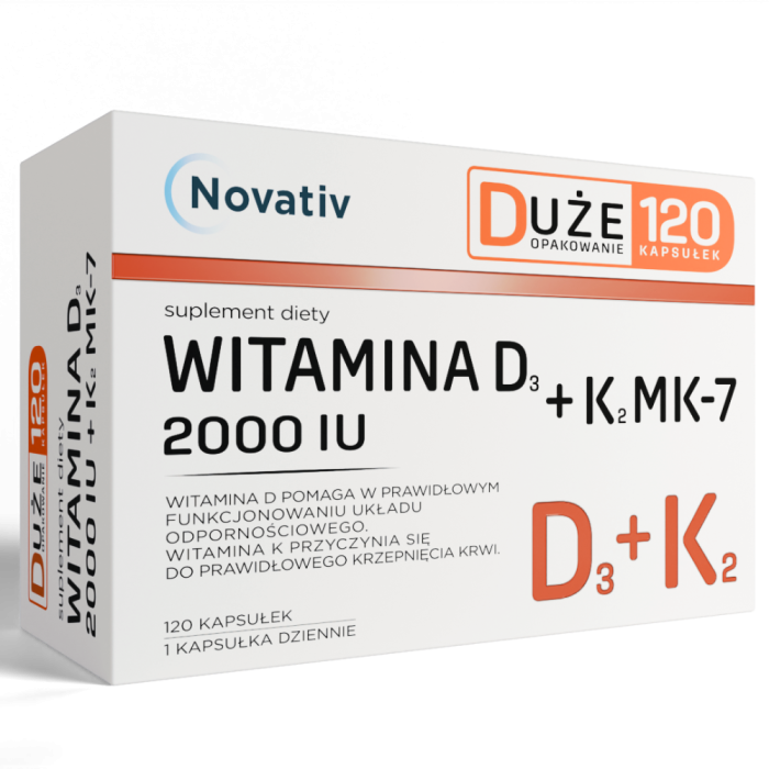 Novativ Witamina D3 2000 IU+K2 MK-7, kapsułki, 120 szt.