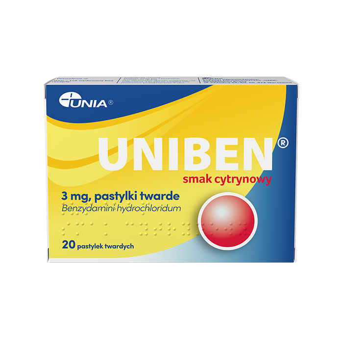 Uniben smak cytrynowy, 3 mg, pastyl.twarde, 20 szt