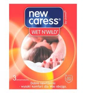 New Caress, Wet N'Wild, prezerwatywy dodatkowo nawilżane, 3 sztuki