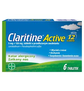 Claritine Active, 5 mg + 120 mg, tabletki o przedłużonym uwalnianiu, 6 szt.