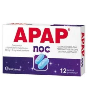 Apap Noc, 500 mg + 25 mg, tabletki powlekane, 12 szt.