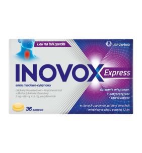 Inovox Express, pastylki twarde, smak miodowo-cytrynowy, 36 szt.