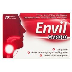 Envil gardło, 1,5 mg + 1,0 mg + 17,42 mg, tabletki do ssania, 20 sztuk