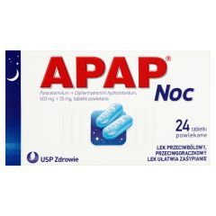 Apap Noc, 500 mg + 25 mg, tabletki powlekane, 24 szt.