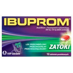 Ibuprom Zatoki, 200 mg + 30 mg, tabletki powlekane, 12 szt.
