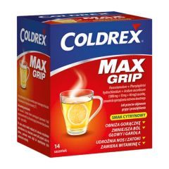 Coldrex MaxGrip (1000 mg +10 mg + 40 mg)/ saszetkę, proszek do sporządzania roztworu doustnego, 14 saszetek.