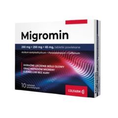 Migromin, 250 mg + 250 mg + 65 mg, tabletki powlekane, 10 sztuk