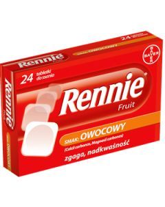 Rennie Fruit, 680 mg + 80 mg, tabletki do ssania, smak owocowy, 24 szt.