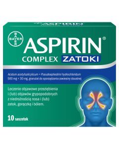 Aspirin Complex Zatoki, 500 mg + 30 mg, granulat w saszetkach, 10 szt.