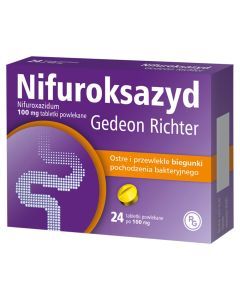 Nifuroksazyd Gedeon Richter, 100 mg, tabl.powl., 24 szt