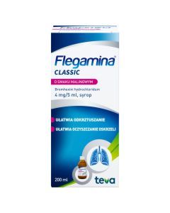 Flegamina, 4 mg/5 ml, syrop o smaku malinowym, 200 ml