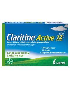 Claritine Active, 5 mg + 120 mg, tabletki o przedłużonym uwalnianiu, 6 szt.