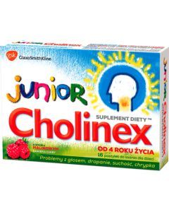 Cholinex Junior, pastylki do ssania, smak malinowy, 16 szt.