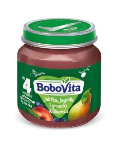 BoboVita, jabłka, jagody i gruszki Williamsa, 4 m+, 125 g
