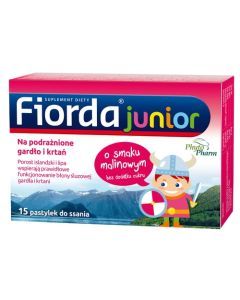 Fiorda Junior, pastylki do ssania o smaku malinowym, 15 szt.